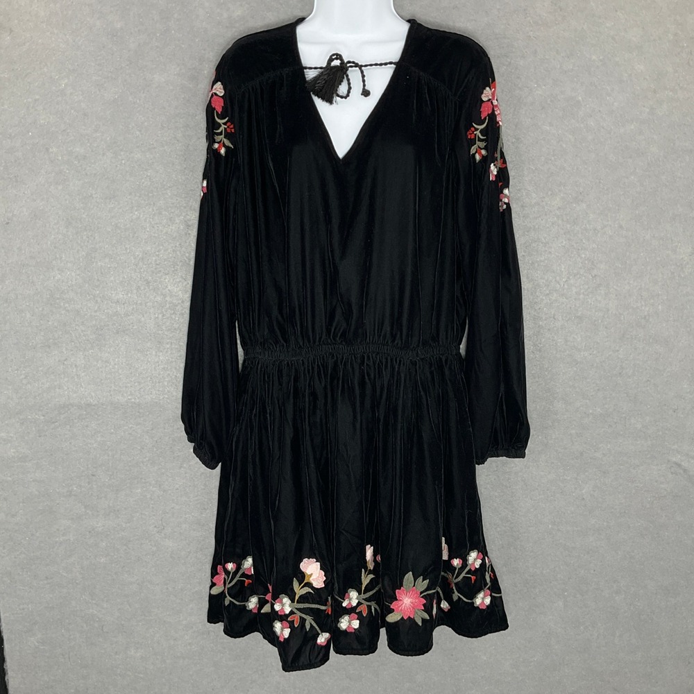 a.n.a Velvet Embroidered Dress Long Sleeve Boho Mini Dress Sz XL Whimsigoth Boho